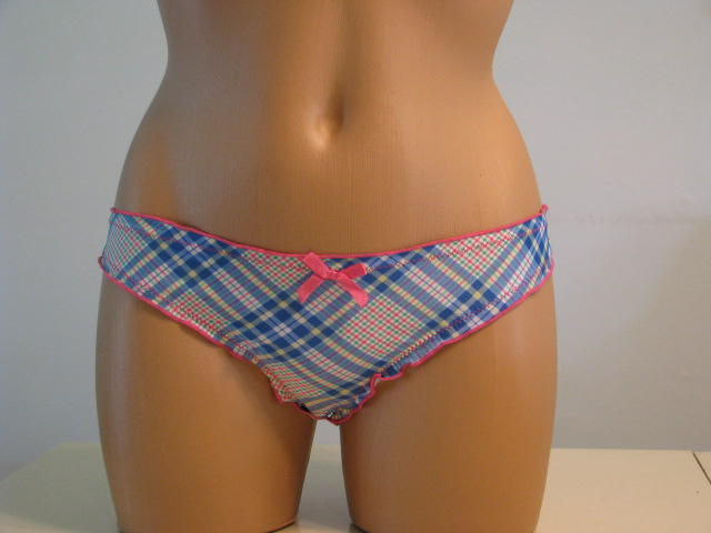 Front view of blue pink plaid panties.