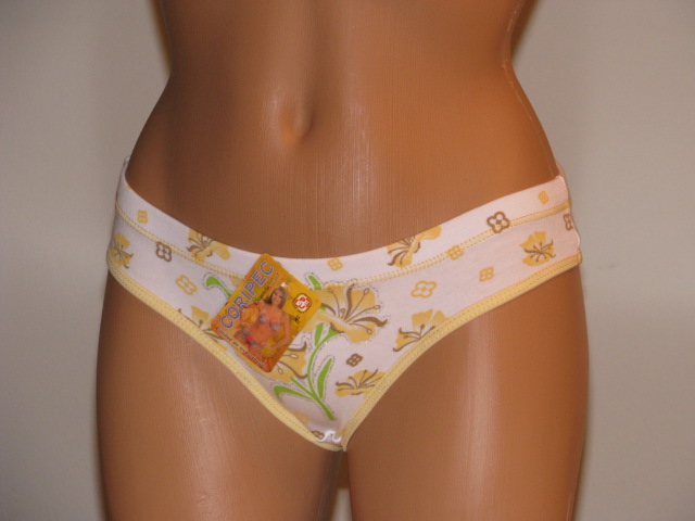 Front view of yellow panties with flowers.