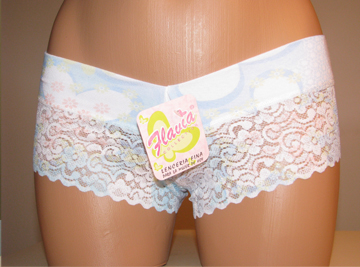 Front view of lace flower print boyshorts.