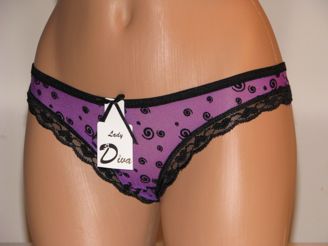 Front view of purple panty with lace trim.