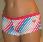Striped boy shorts in blue and pink.